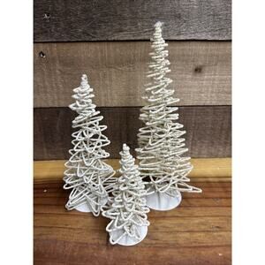 Dept 56 Zig Zag WhiteChristmas Tree Gold Flecks Christmas Village Set Of 3